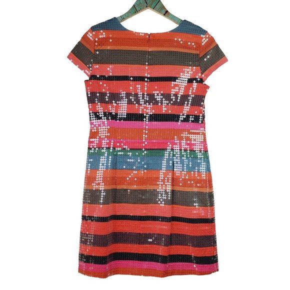 Corey Lynn Calter Round Neck Full Sequin Multi-Color Striped Shift Dress, Sz 0 - Picture 2 of 10